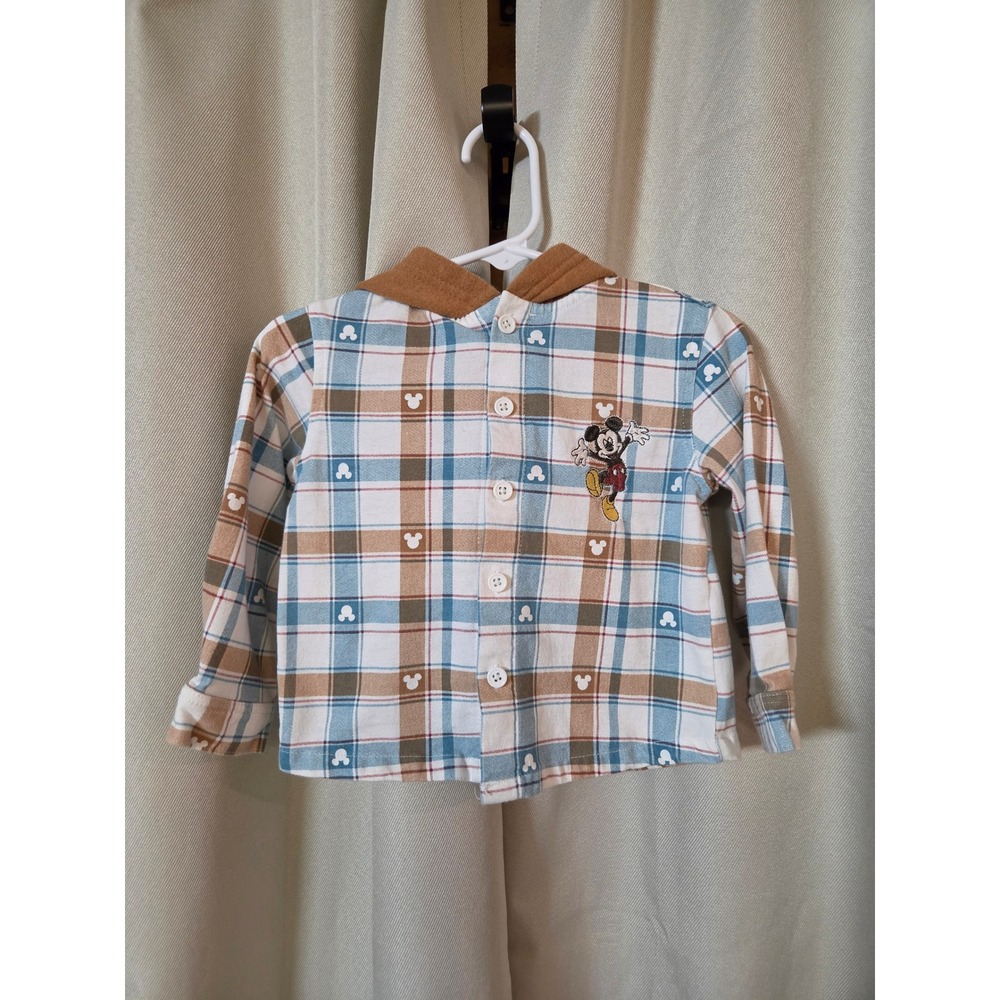 Disney Junior Mickey Mouse Toddler Plaid Hooded Button Down Jacket Blue Brown